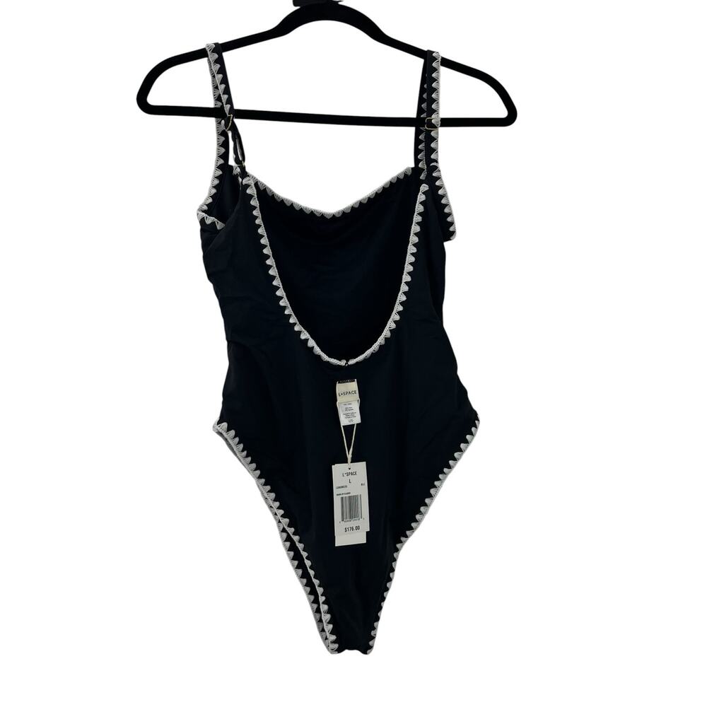 L*Space Nadia One-Piece Swimsuit Sensual Solid Black Cream Size Large NWT - Picture 4 of 10